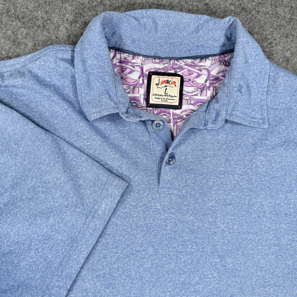 J. Garcia Mens Large Blue Heathered Short Sleeve Polo Shirt Psychedelic Trim
